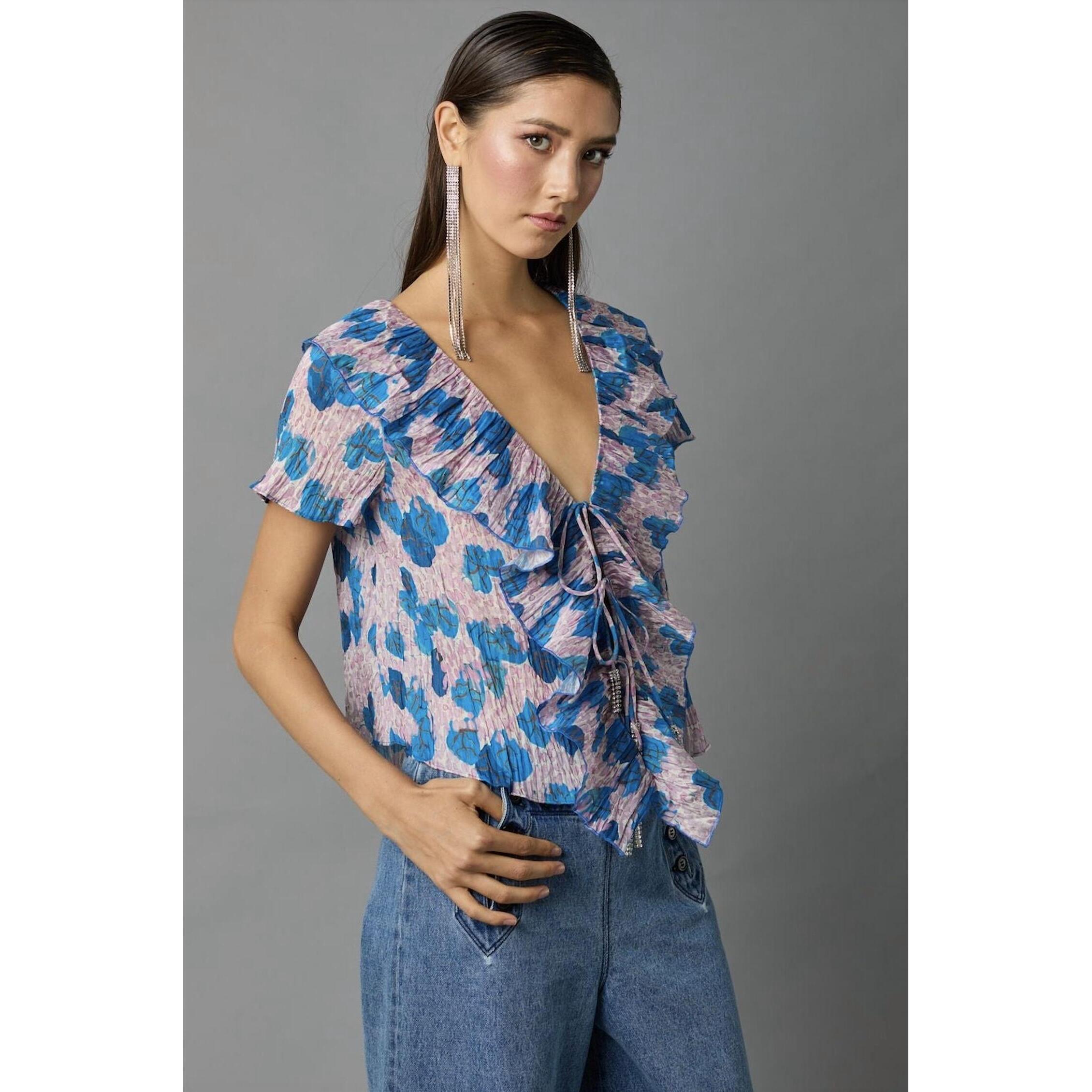 New Hope For Flowers Frilled Bolero Blouse In Blue Dufey Leaves